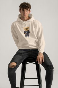 Hoodie in Ecru Color with Goat Teddy Print