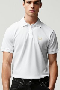 Polo Shirt Slim Fit in White Color with Royal stamp