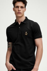 Polo Shirt Slim Fit in Black Color with Bee King stamp