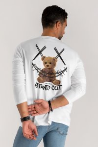 Long Sleeve T-shirt in White Color with Stand Out Teddy Print