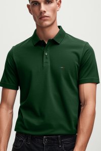 Polo Shirt Slim Fit in Green Color with French Stripe stamp