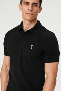 Polo Shirt Slim Fit in Black Color with Ace Reversed stamp