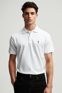 Polo Shirt Slim Fit in White Color with Ace Reversed stamp