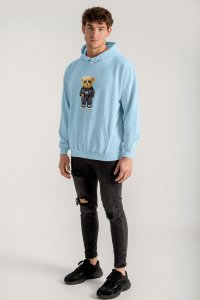 Hoodie in Sky Blue Color with Goat Teddy Print