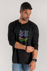 Long Sleeve T-shirt in Black Color with Neon Trip Print