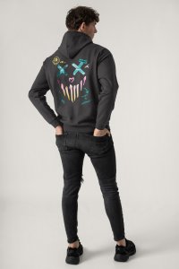 Hoodie in Iron Grey Color with Rebel Smiley Print