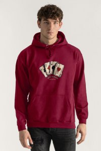 Hoodie in Bordeaux Color with Wild Cards Print