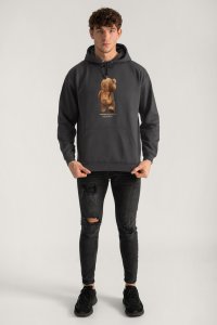 Hoodie in Iron Grey Color with Teddys Opinion Print