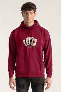 Hoodie in Bordeaux Color with Wild Cards Print