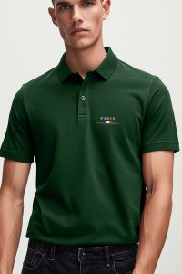Polo Shirt Slim Fit in Green Color with Paris La Vie Minimal stamp