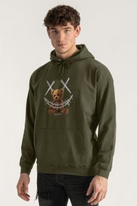 Hoodie in Khaki Color with Mad Teddy Print