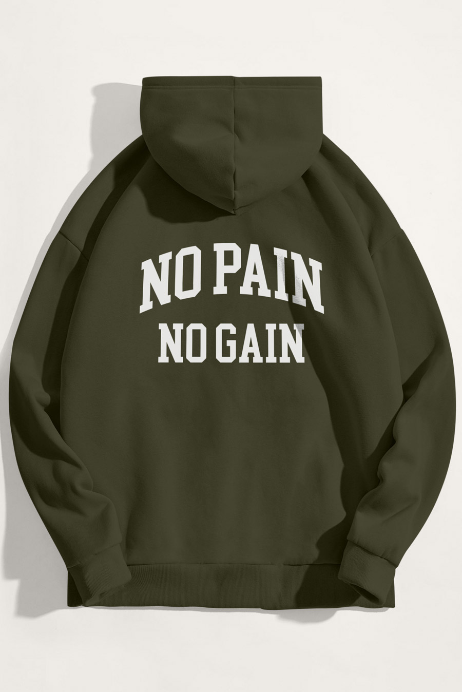 Hoodie in Khaki Color with No Pain No Gain Print crop1-hoodie_back-isolated-flat-lay-aa-back_g0_xaki_0267.jpg