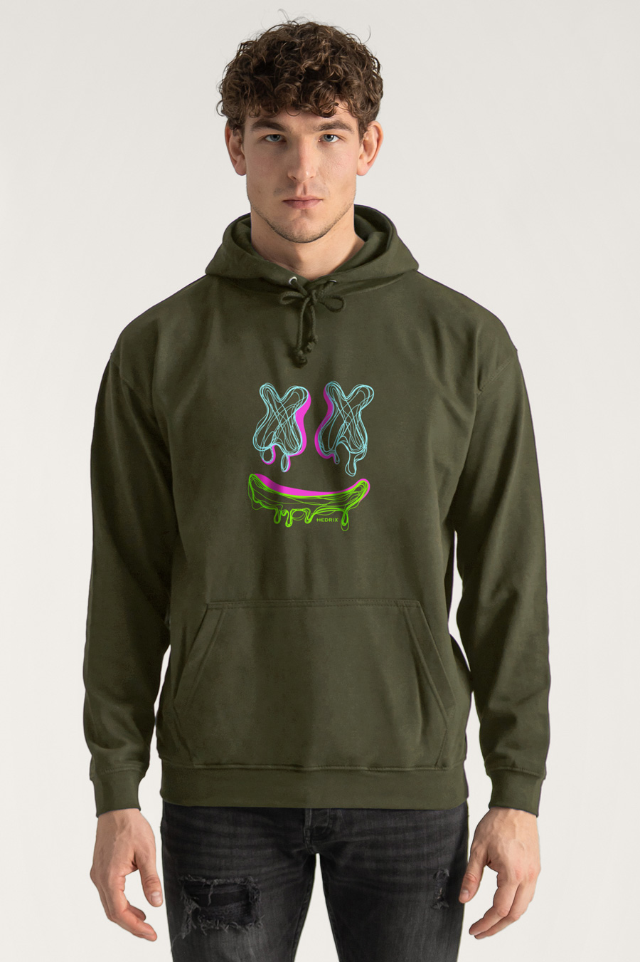Hoodie in Khaki Color with Neon Trip Print crop2-hedrix-hoodies-xa_g9_xaki_0221.jpg