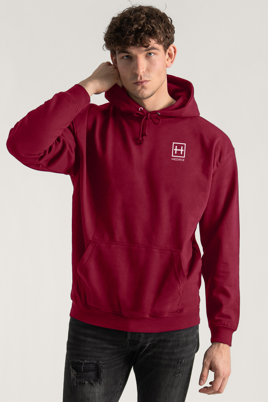 Hoodie in Bordeaux Color with Hedrix Athletic Dept Print crop2-hedrix-hoodies-xc_g9_burgundy_0248.jpg