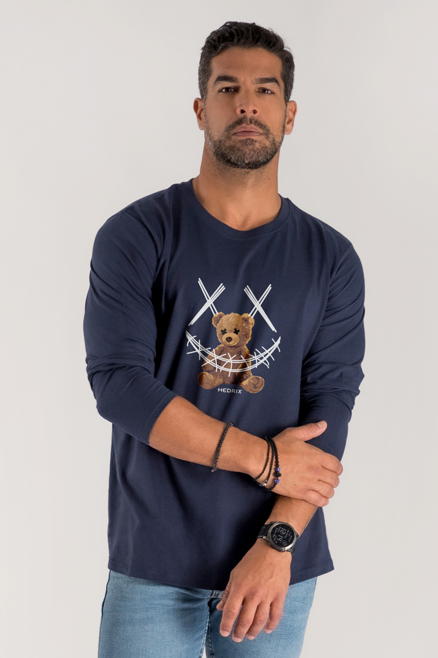 Long Sleeve T-shirt in Blue Color with Mad Teddy Print crop2-hedrix-longsleeve-ae_g7_blue_0223.jpg