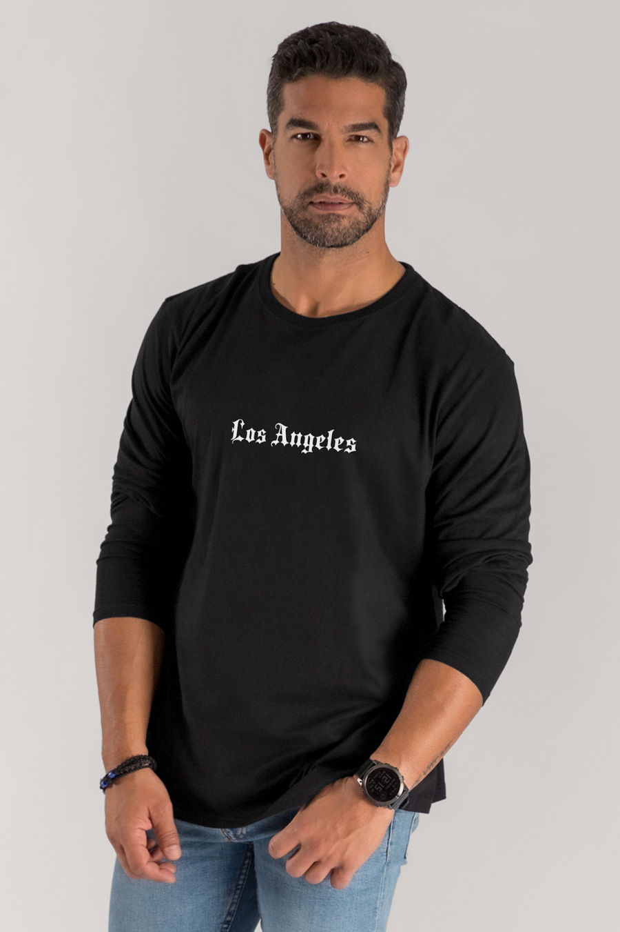 Long Sleeve T-shirt in Black Color with LA Rules Print crop2-hedrix-longsleeve-ag_g7_black_0267.jpg
