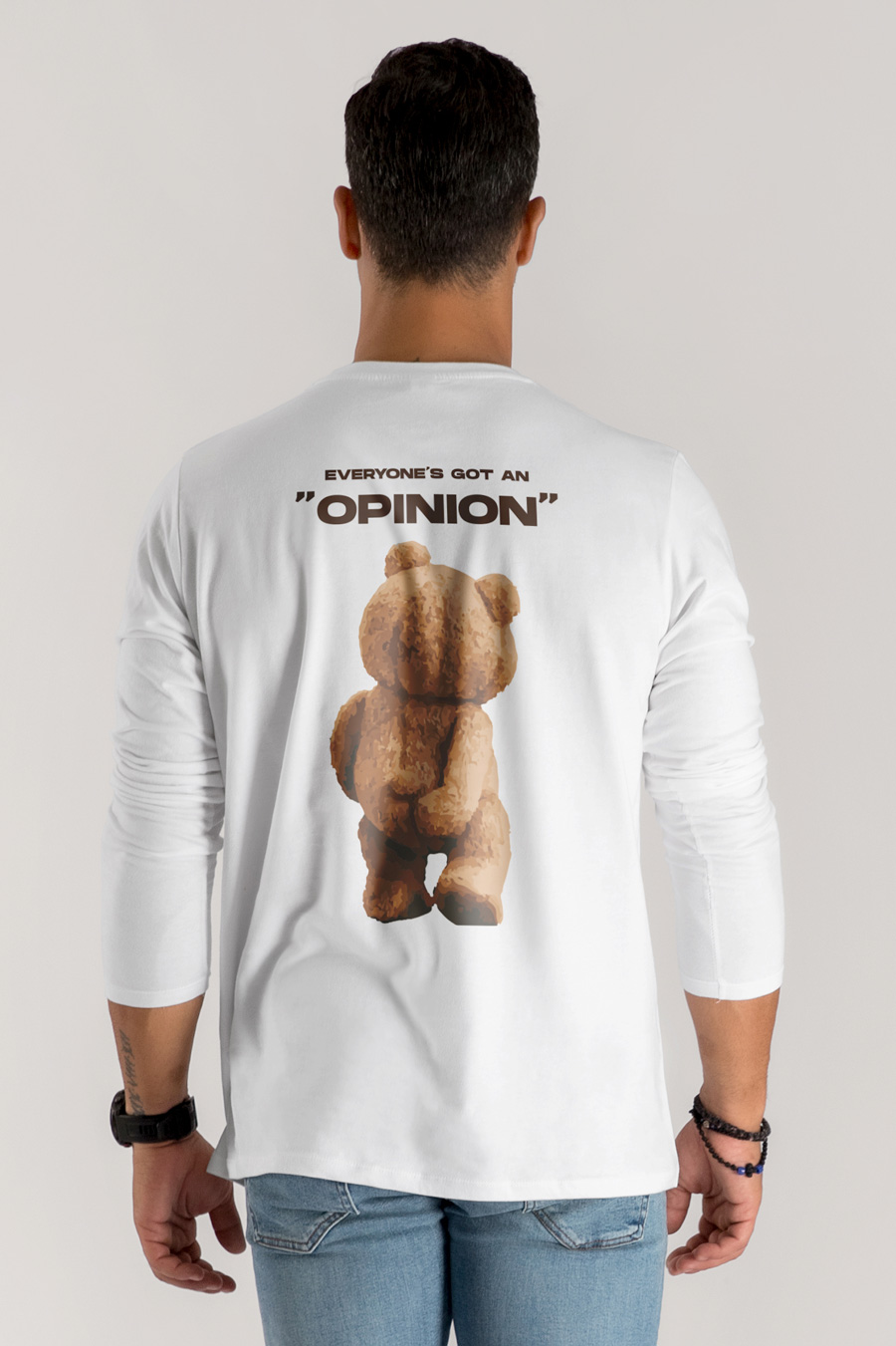 Long Sleeve T-shirt in White Color with Everyones Got An Opinion Print crop2-hedrix-longsleeve-aj_g7_white_0258.jpg