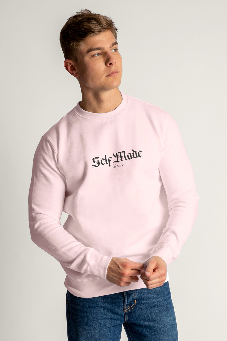 Sweatshirt in Pink Color with Self Made Man Print crop2-hedrix-sweatshirt-ac_g6_pink_0235.jpg