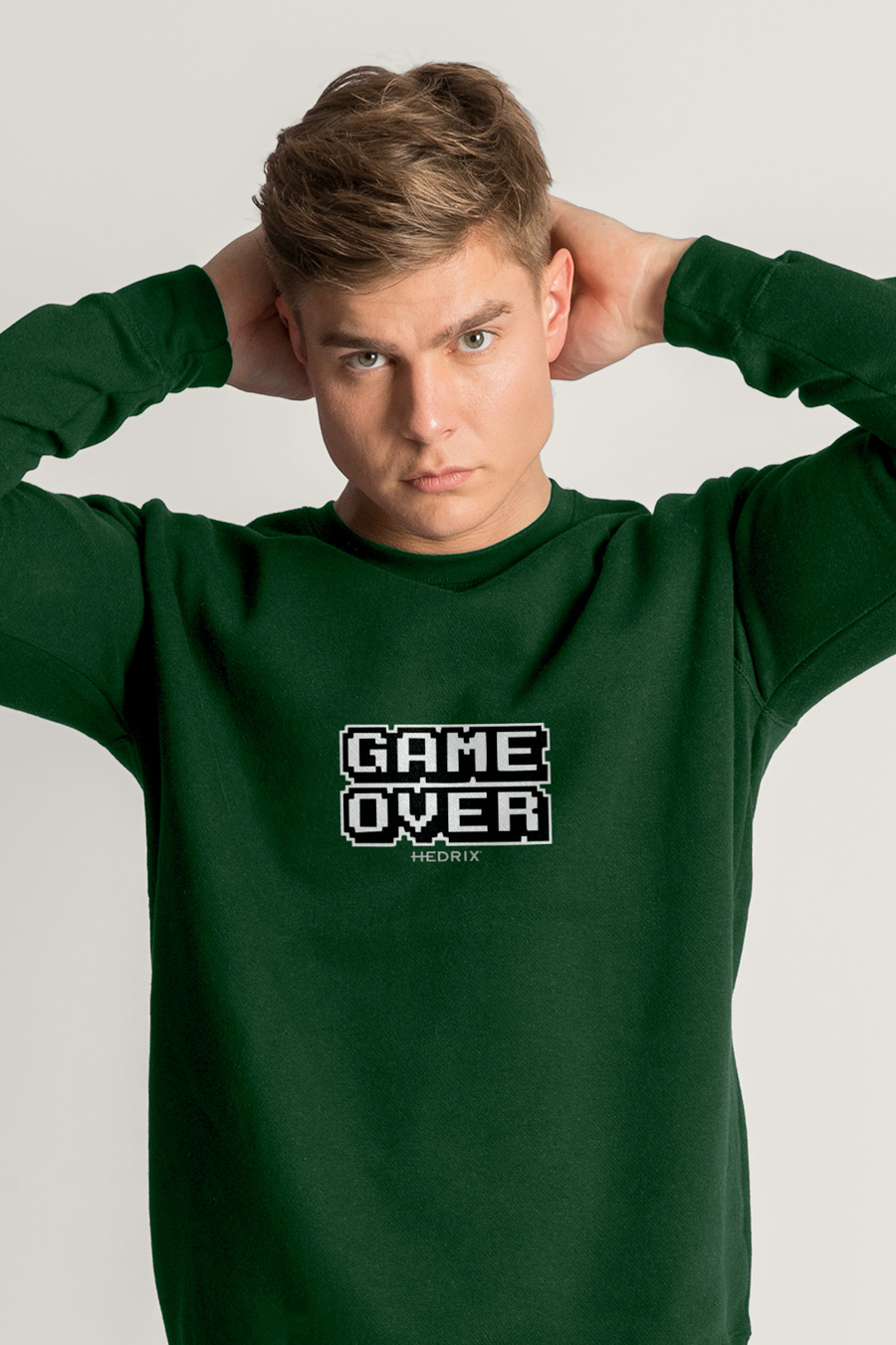 Sweatshirt in Green Color with Retro Game Over Print crop2-hedrix-sweatshirt-ad_g6_green_0228.jpg