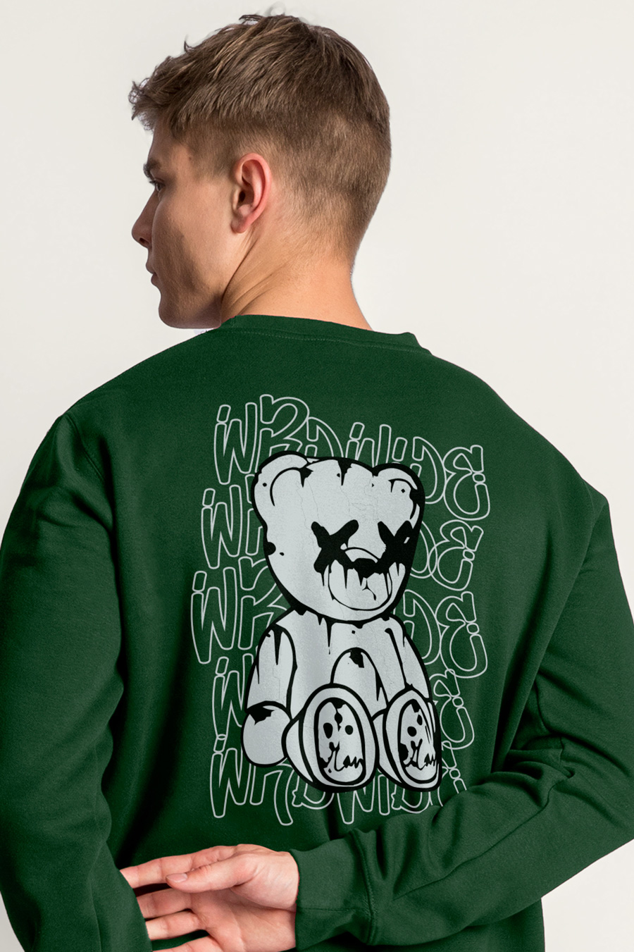 Sweatshirt in Green Color with Worldwide Teddy Print crop2-hedrix-sweatshirt-ag_g6_green_0271.jpg