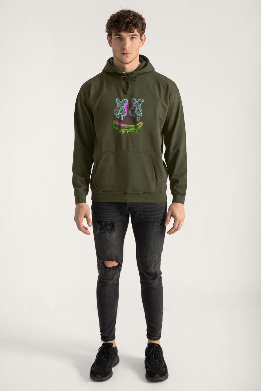 Hoodie in Khaki Color with Neon Trip Print full-hedrix-hoodies-xa_g9_xaki_0221.jpg