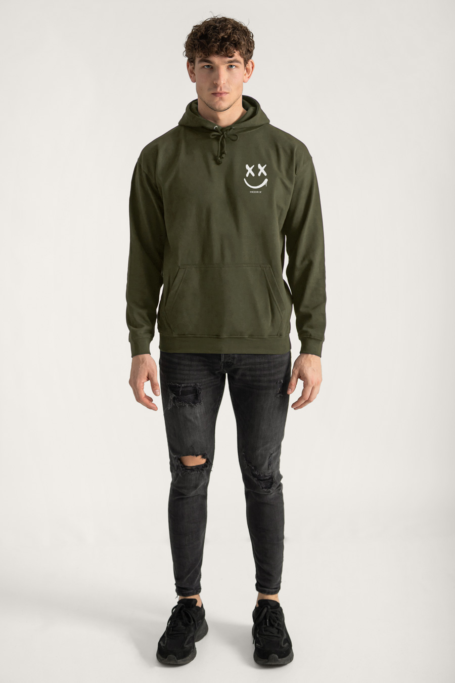 Hoodie in Khaki Color with Graffiti Smiley Print full-hedrix-hoodies-xa_g9_xaki_0231.jpg