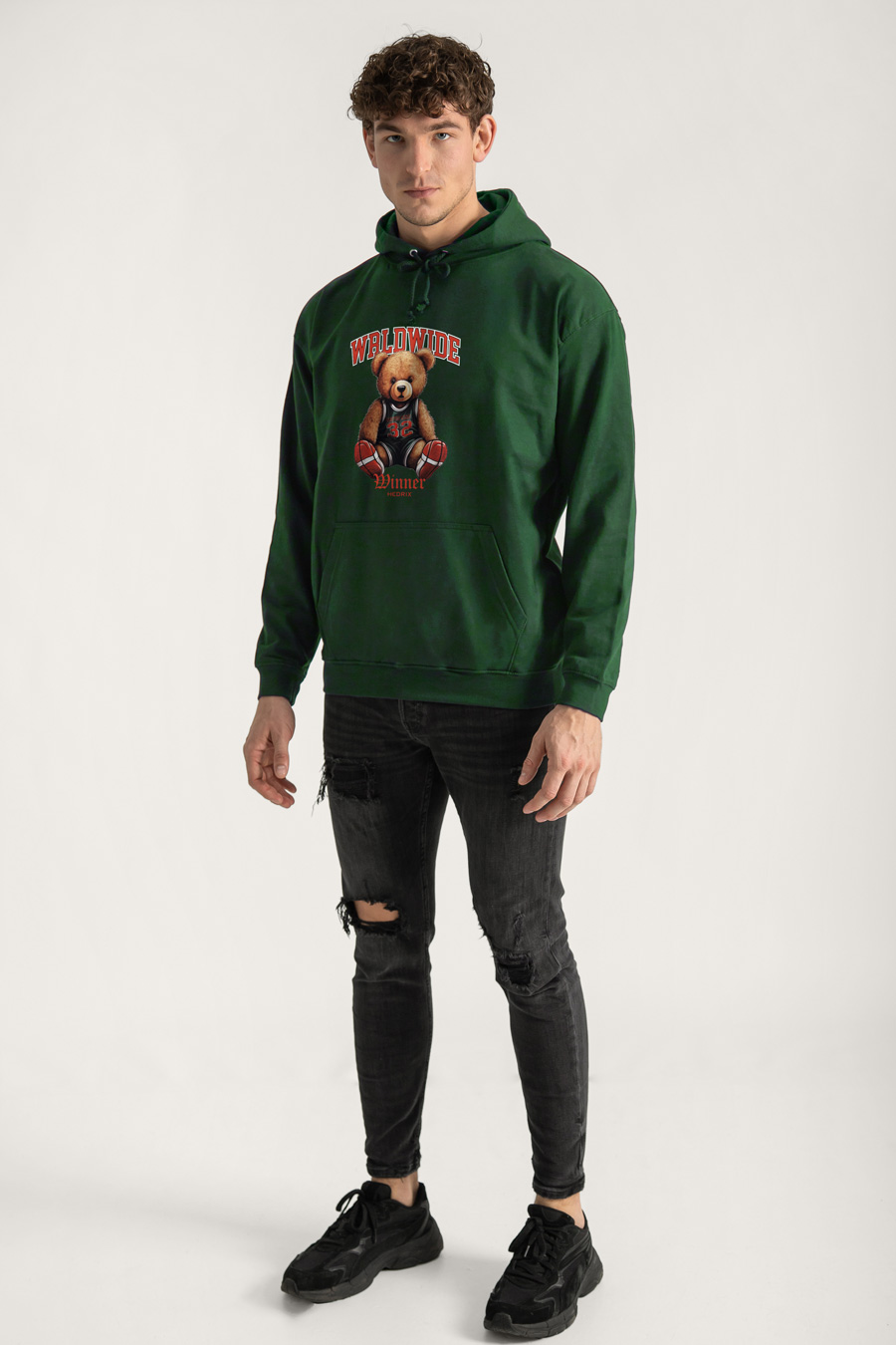 Hoodie in Green Color with Wordwide Winner Teddy Print full-hedrix-hoodies-xb_g9_green_0211.jpg