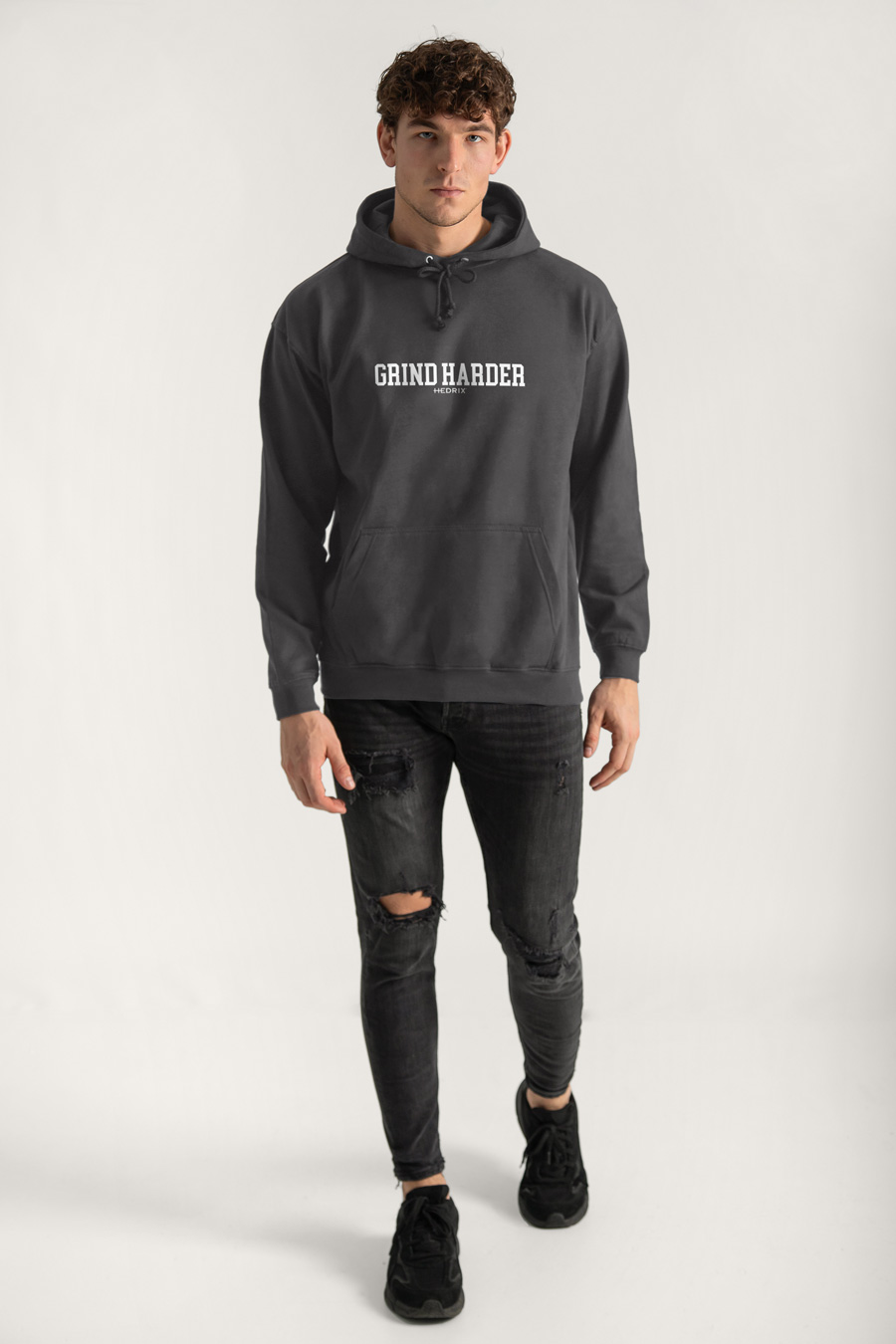Hoodie in Iron Grey Color with No Pain No Gain Print full-hedrix-hoodies-xb_g9_iron-gray_0267.jpg