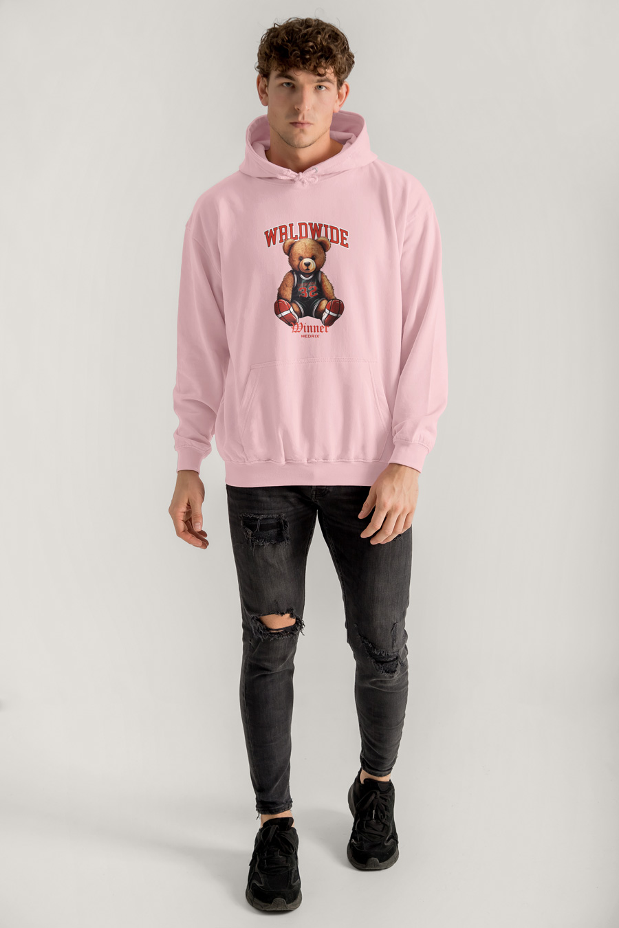Hoodie in Pink Color with Wordwide Winner Teddy Print full-hedrix-hoodies-xc_g9_pink_0211.jpg