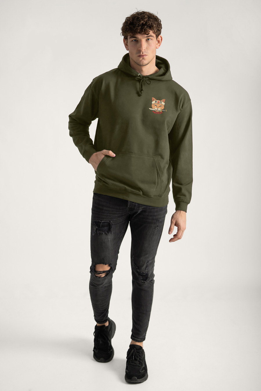 Hoodie in Khaki Color with Yakuza Cat Print full-hedrix-hoodies-xc_g9_xaki_0261.jpg