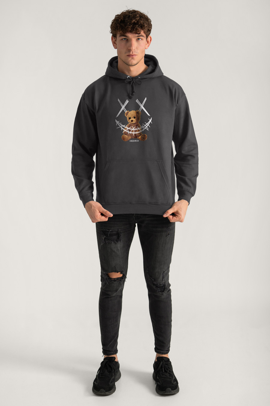 Hoodie in Iron Grey Color with Mad Teddy Print full-hedrix-hoodies-xd_g9_iron-gray_0230.jpg