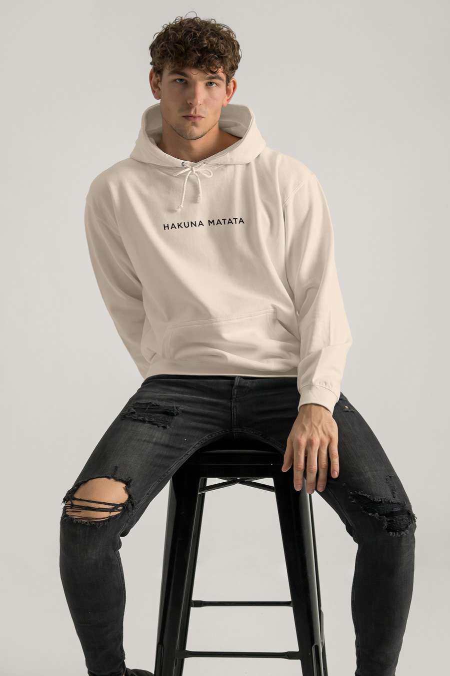 Hoodie in Ecru Color with Hakuna Matata Print full-hedrix-hoodies-xe_g9_ecru_0251.jpg