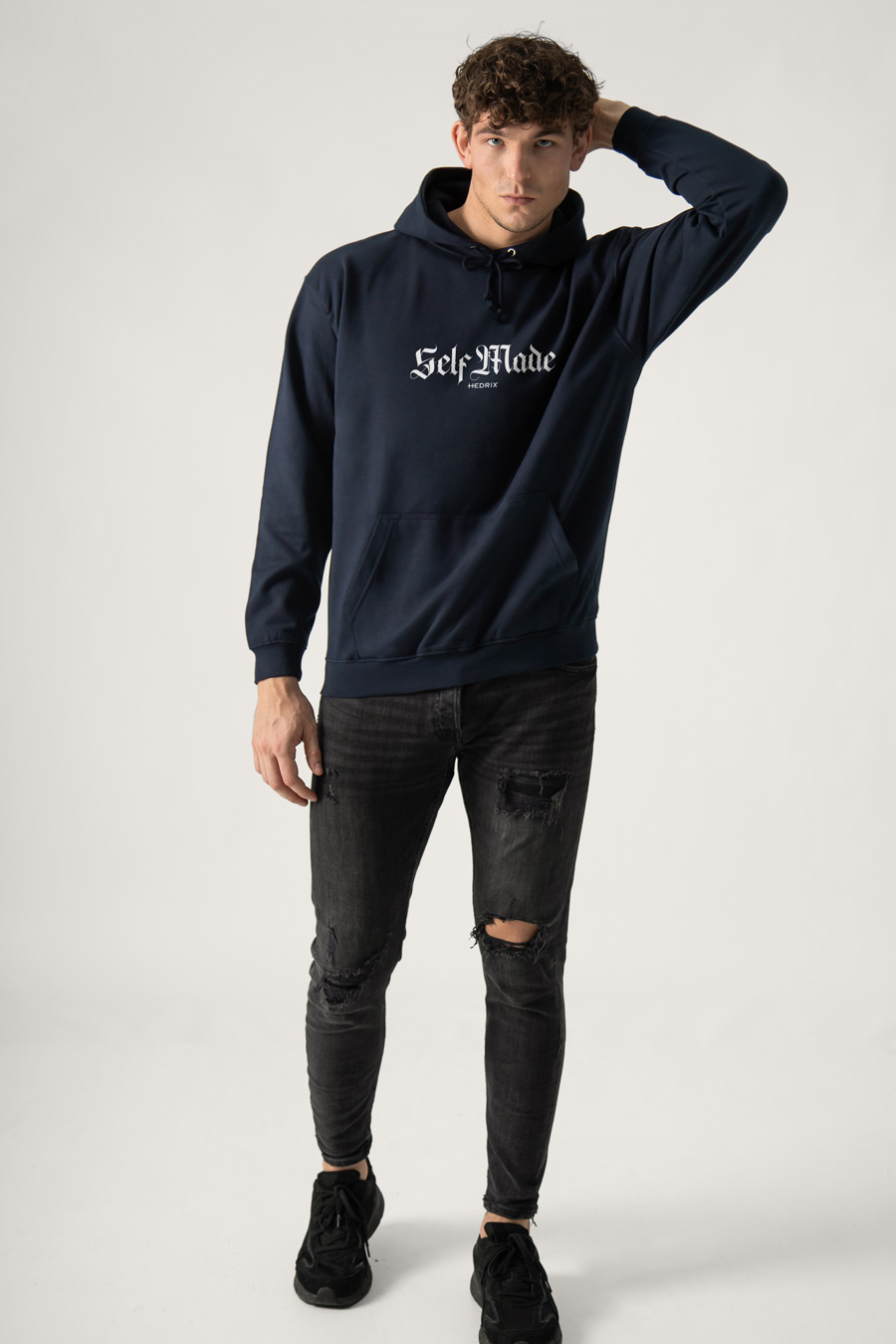 Hoodie in Blue Color with Self Made Man Print full-hedrix-hoodies-xf_g9_blue_0235.jpg