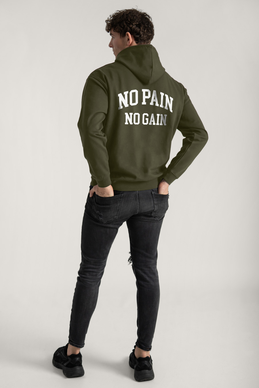 Hoodie in Khaki Color with No Pain No Gain Print full-hedrix-hoodies-xf_g9_xaki_0267.jpg