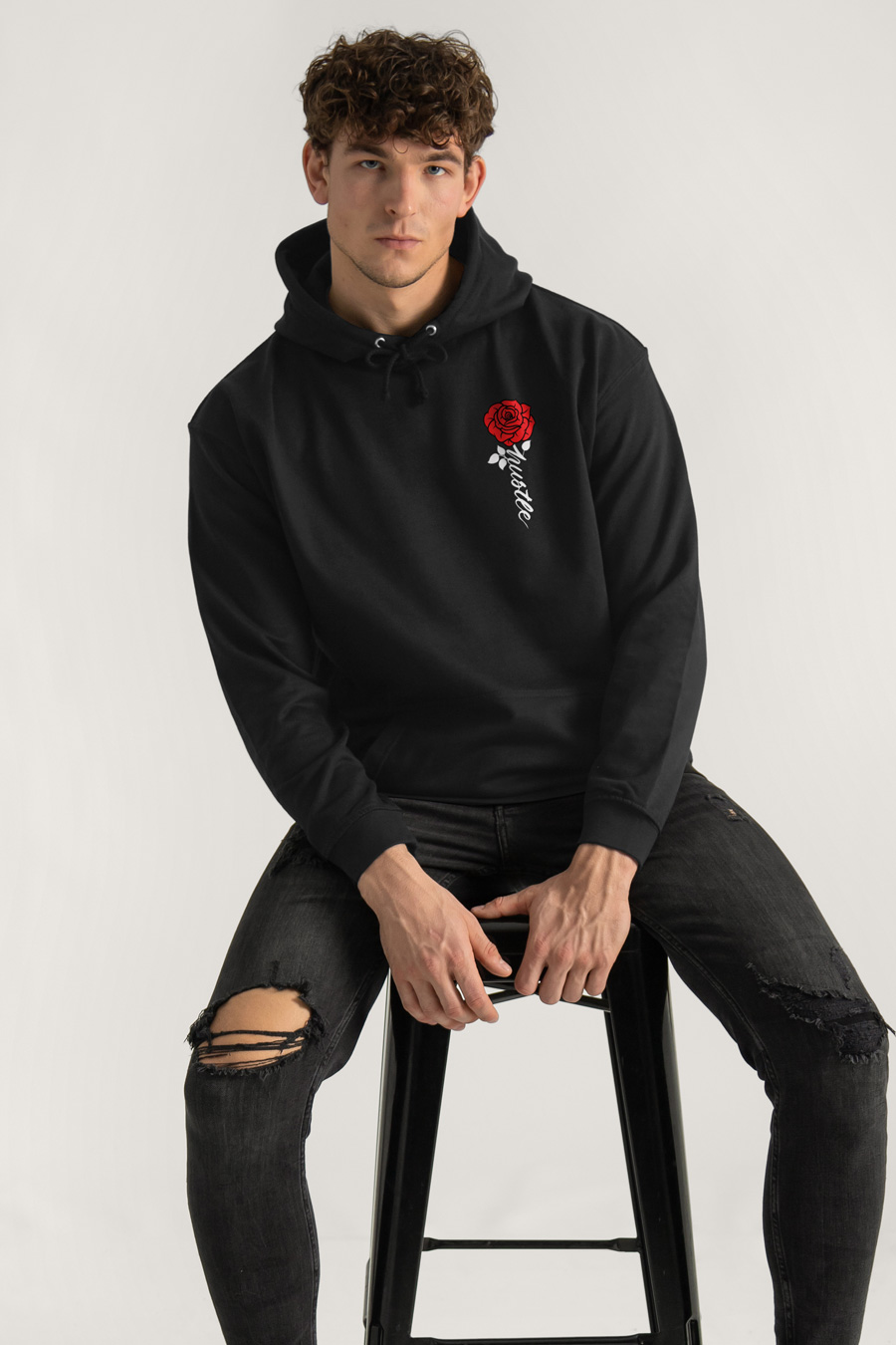 Hoodie in Black Color with Hustle Rose Print full-hedrix-hoodies-xg_g9_black_0241.jpg