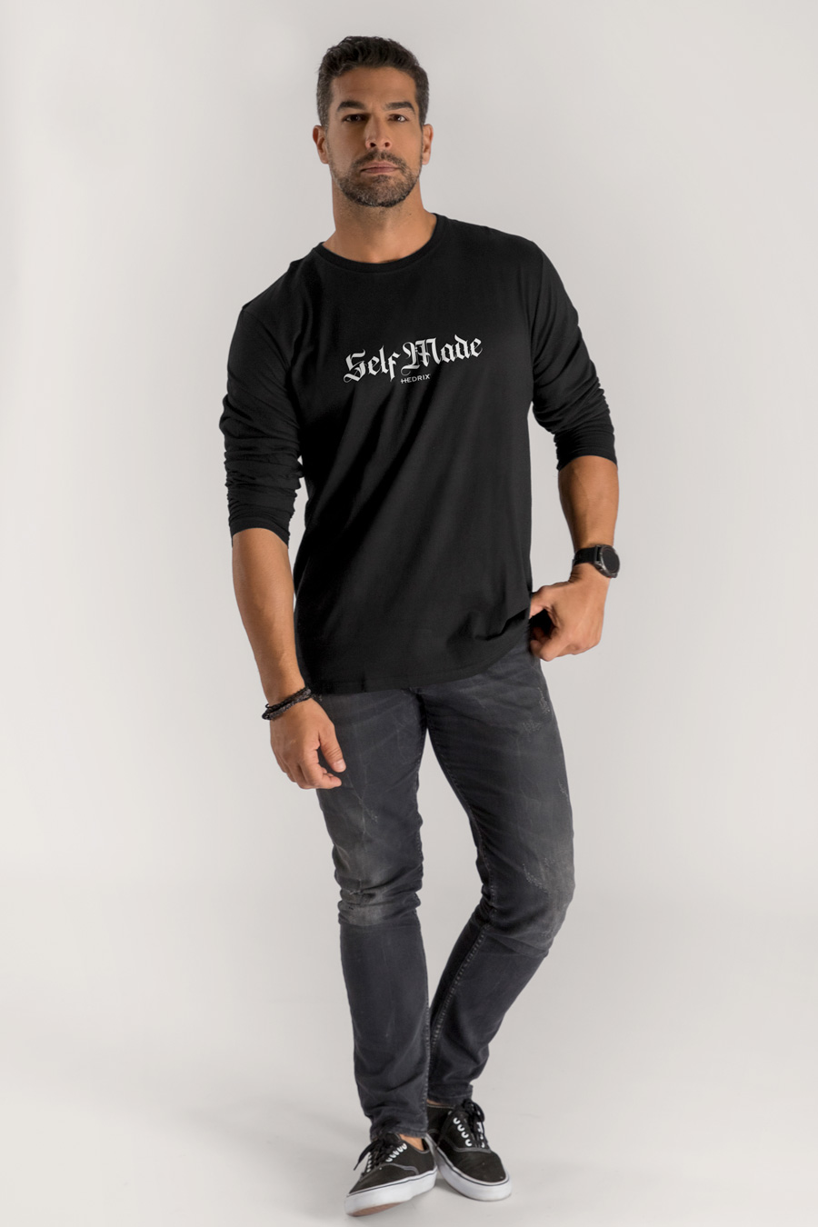 Long Sleeve T-shirt in Black Color with Self Made Man Print full-hedrix-longsleeve-aa_g7_black_0228.jpg