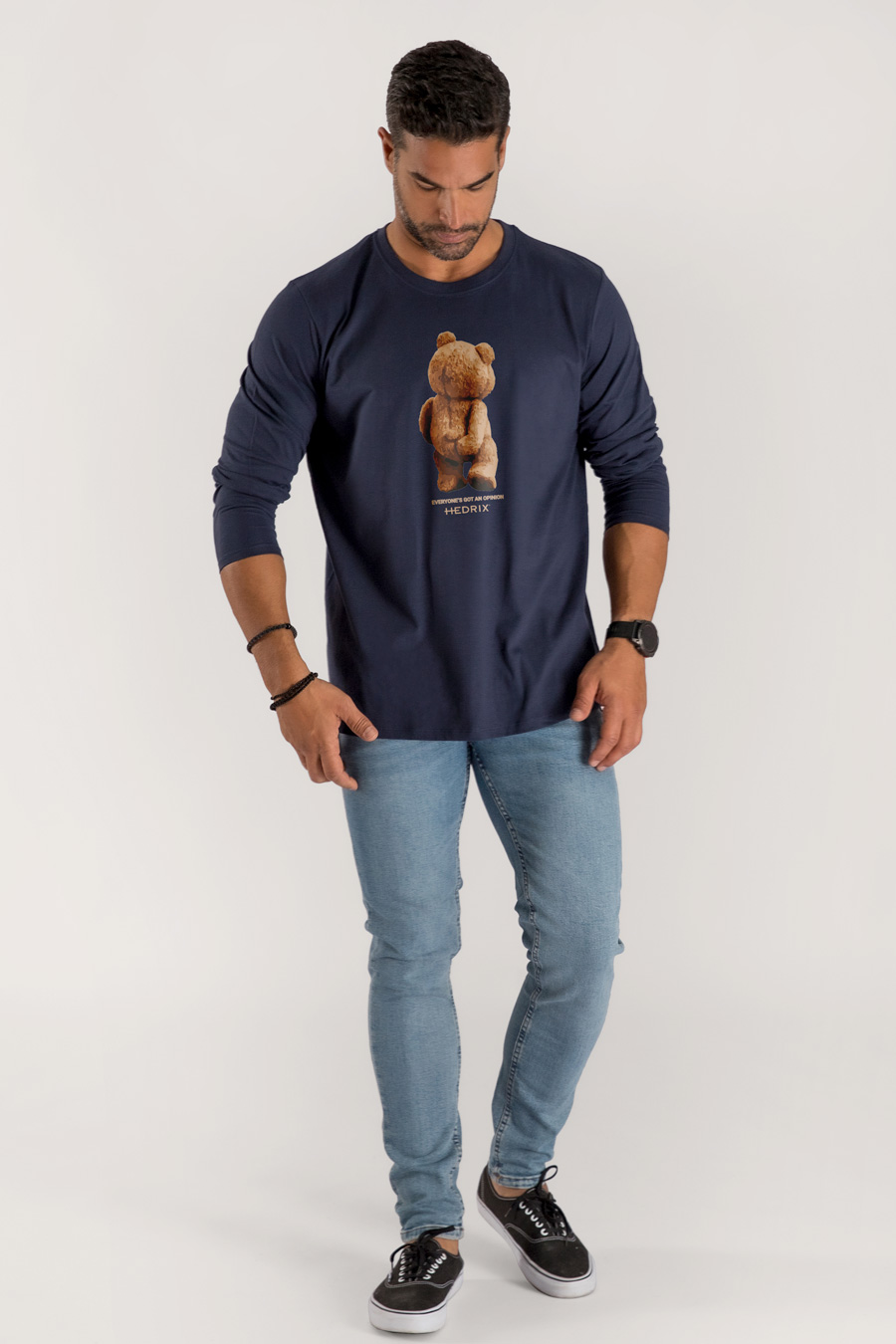 Long Sleeve T-shirt in Blue Color with Teddys Opinion Print full-hedrix-longsleeve-ab_g7_blue_0201.jpg