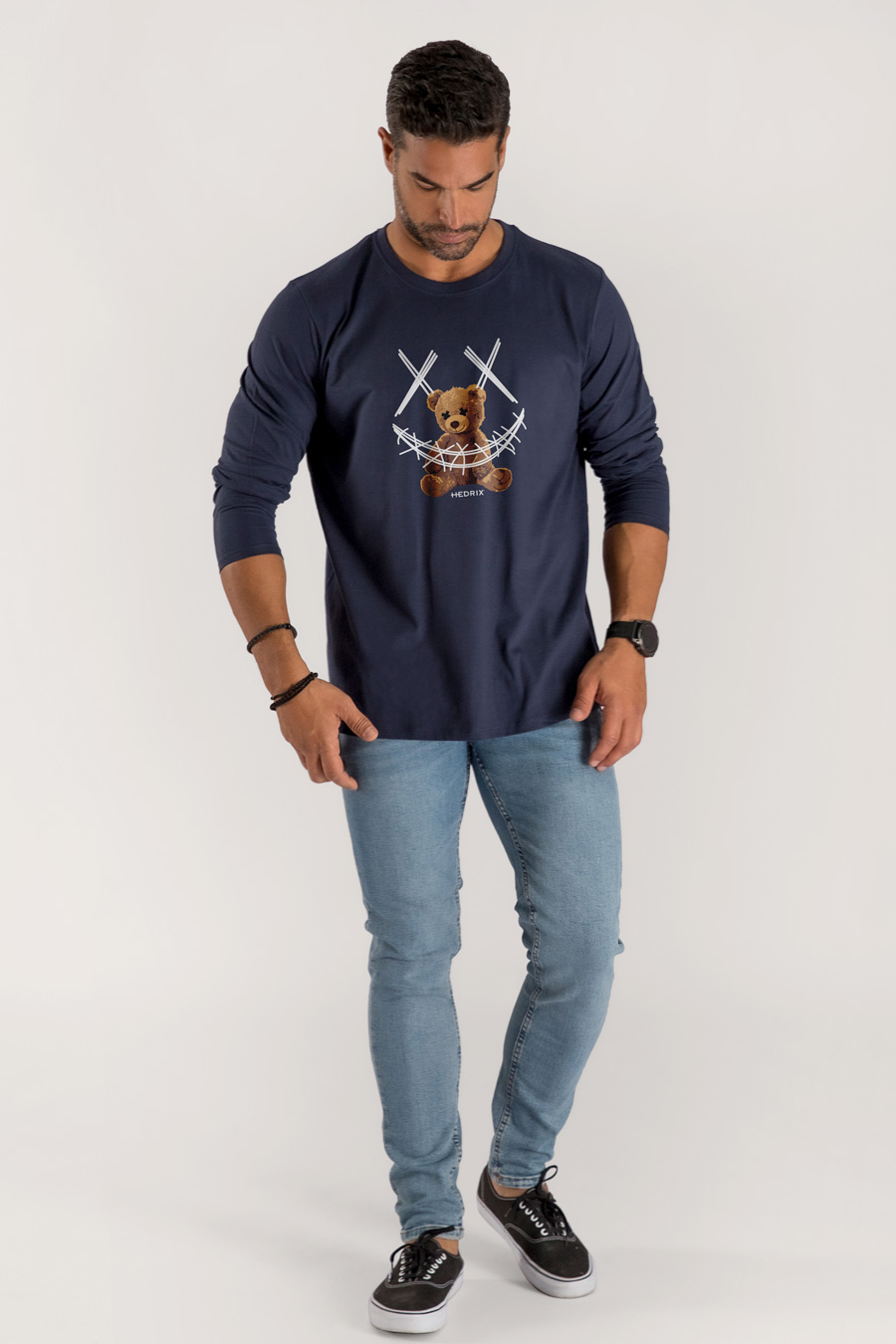 Long Sleeve T-shirt in Blue Color with Mad Teddy Print full-hedrix-longsleeve-ab_g7_blue_0223.jpg