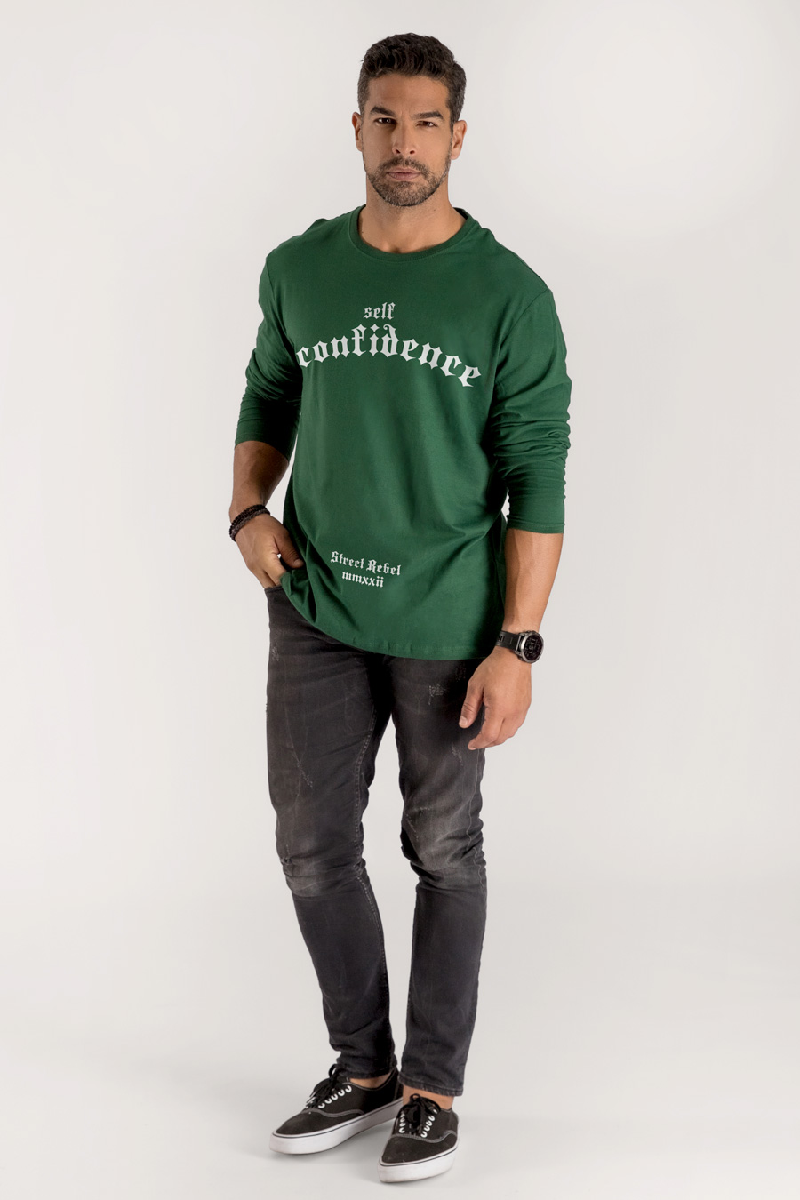 Long Sleeve T-shirt in Green Color with Self Confidence Print full-hedrix-longsleeve-ab_g7_green_0229.jpg