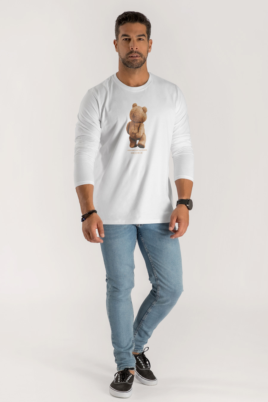 Long Sleeve T-shirt in White Color with Teddys Opinion Print full-hedrix-longsleeve-ab_g7_white_0201.jpg