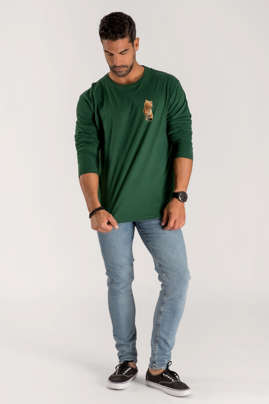 Long Sleeve T-shirt in Green Color with Everyones Got An Opinion Print full-hedrix-longsleeve-ae_g7_green_0258.jpg