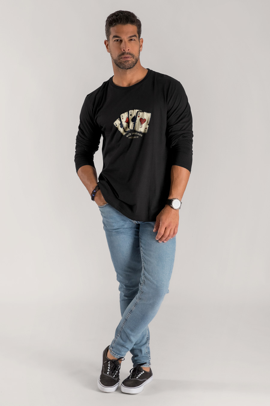 Long Sleeve T-shirt in Black Color with Wild Cards Print full-hedrix-longsleeve-ah_g7_black_0200.jpg