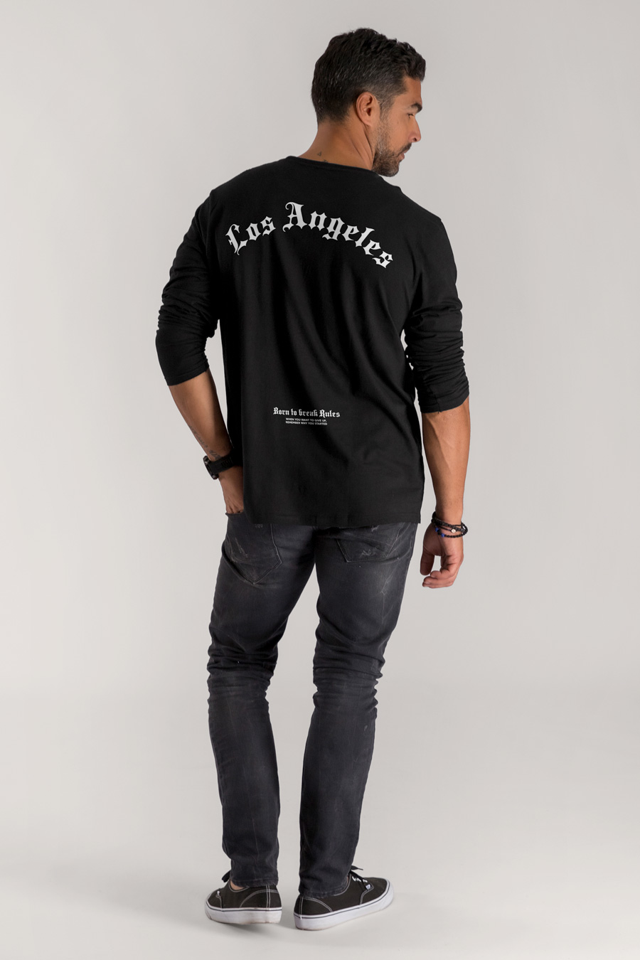 Long Sleeve T-shirt in Black Color with LA Rules Print full-hedrix-longsleeve-am_g7_black_0267.jpg