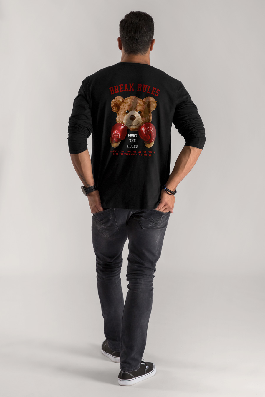 Long Sleeve T-shirt in Black Color with Boxer Teddy Print full-hedrix-longsleeve-an_g7_black_0246.jpg
