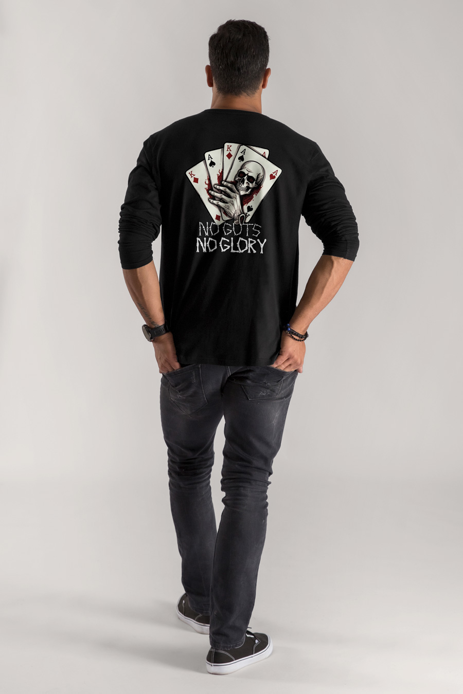 Long Sleeve T-shirt in Black Color with No Guts No Glory Print full-hedrix-longsleeve-an_g7_black_0249.jpg