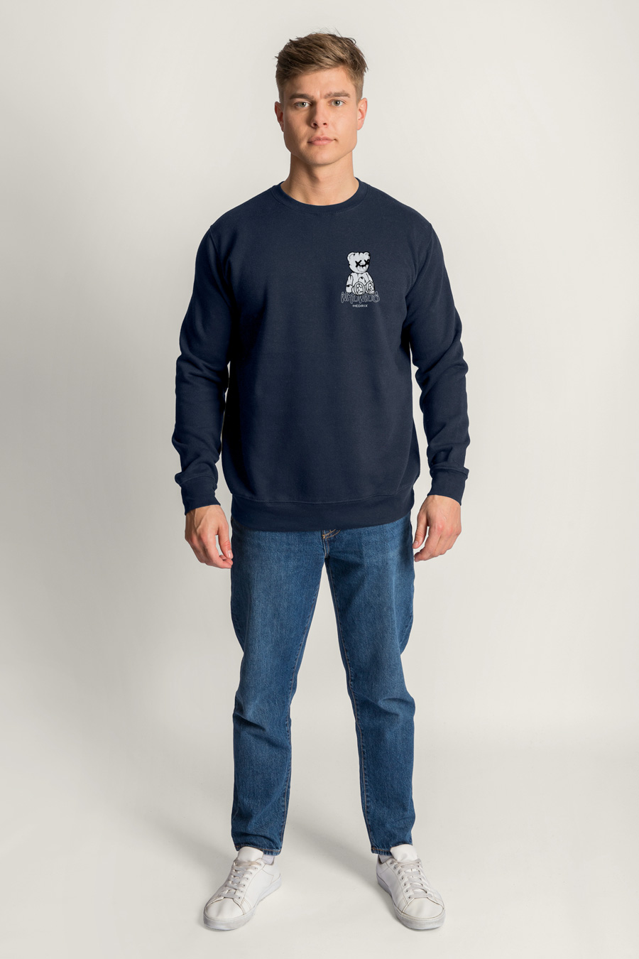Sweatshirt in Blue Color with Worldwide Teddy Print full-hedrix-sweatshirt-aa_g6_blue_0271.jpg
