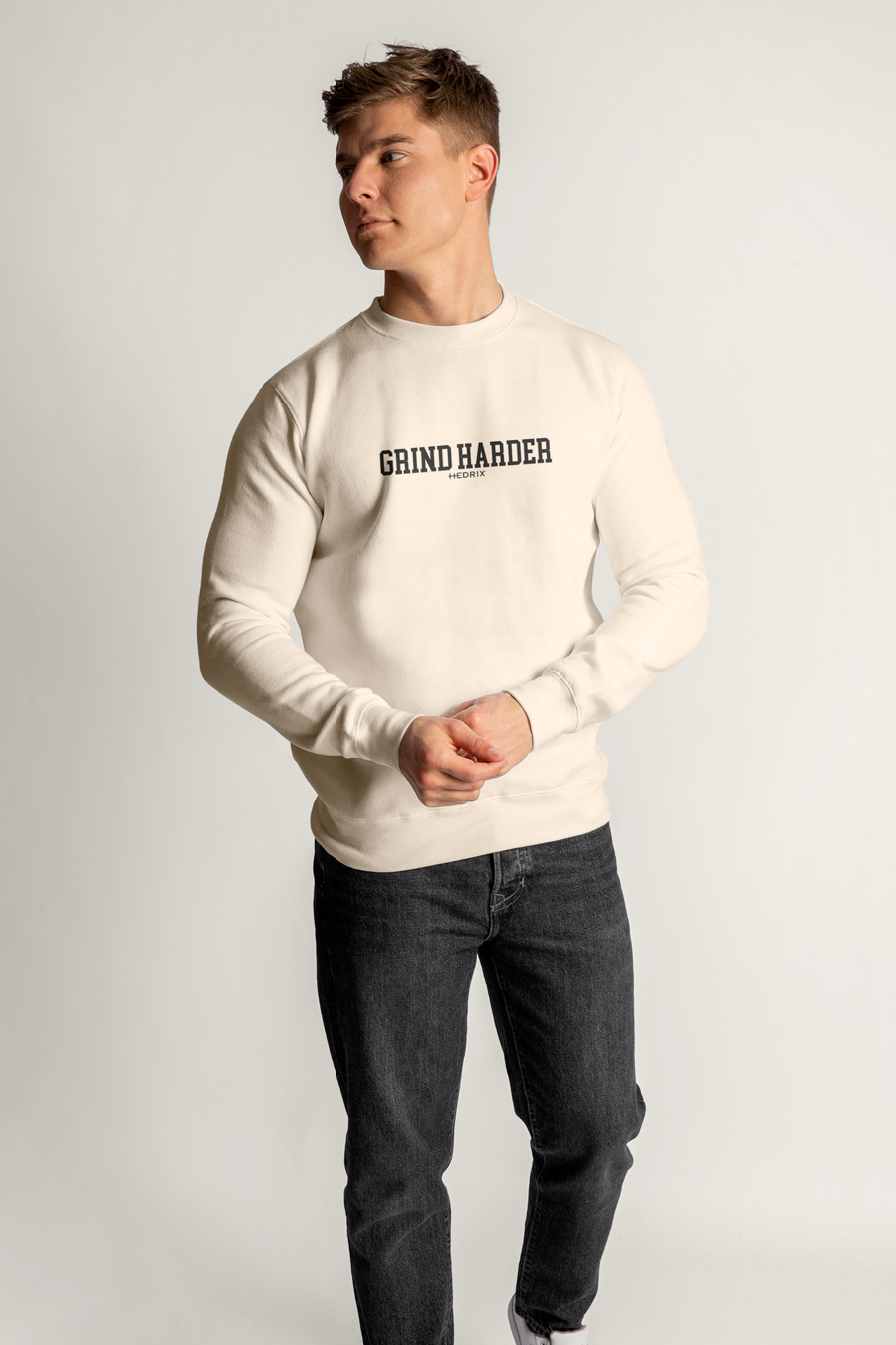 Sweatshirt in Ecru Color with No Pain No Gain Print full-hedrix-sweatshirt-ac_g6_ecru_0267.jpg