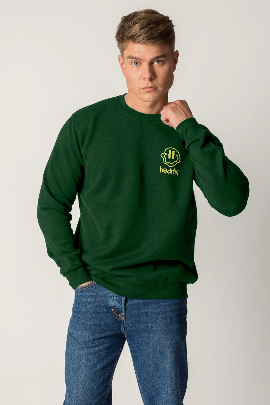 Sweatshirt in Green Color with Rebel Smiley Print full-hedrix-sweatshirt-ae_g6_green_0252.jpg