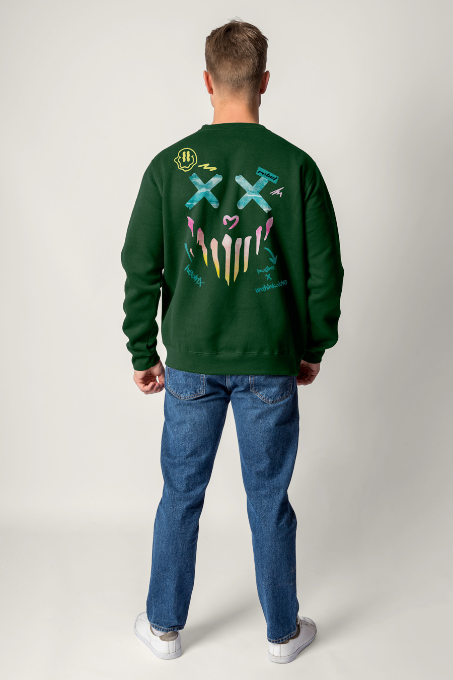 Sweatshirt in Green Color with Rebel Smiley Print full-hedrix-sweatshirt-af_g6_green_0252.jpg