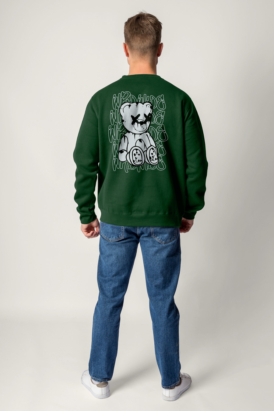 Sweatshirt in Green Color with Worldwide Teddy Print full-hedrix-sweatshirt-af_g6_green_0271.jpg